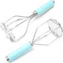 2 PCS Potato Masher Stainless Steel Set, Heavy Duty Food Masher with Silicone Handle, 10in Professional Ricer for Smooth Mashed Potatoes, Dishwasher Safe