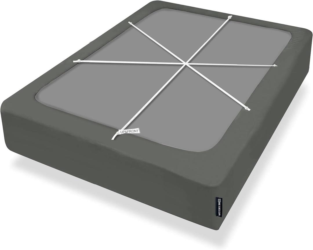 Bedecor 4-9 Inches Box Spring Cover Queen Size Dark Grey with Stretchy Fabric Bed Frame Cover Wrap Around 4 Sides Elastic Bed Skirt Alternative Gray Boxspring Cover Queen/Queen XL