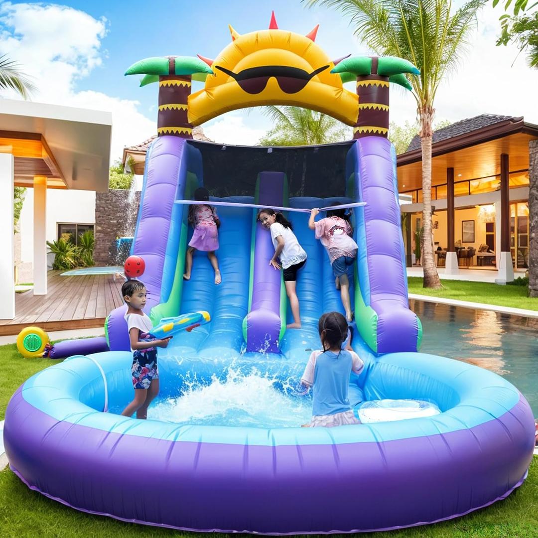 26ft(L) Commercial Grade Water Slide for Adults Kids(Double Slides&Big Splash Water Pool),Heavy Duty PVC Inflatable Adult Water Slide with UL Blower Great for Outdoor Backyard,26x12x14ft