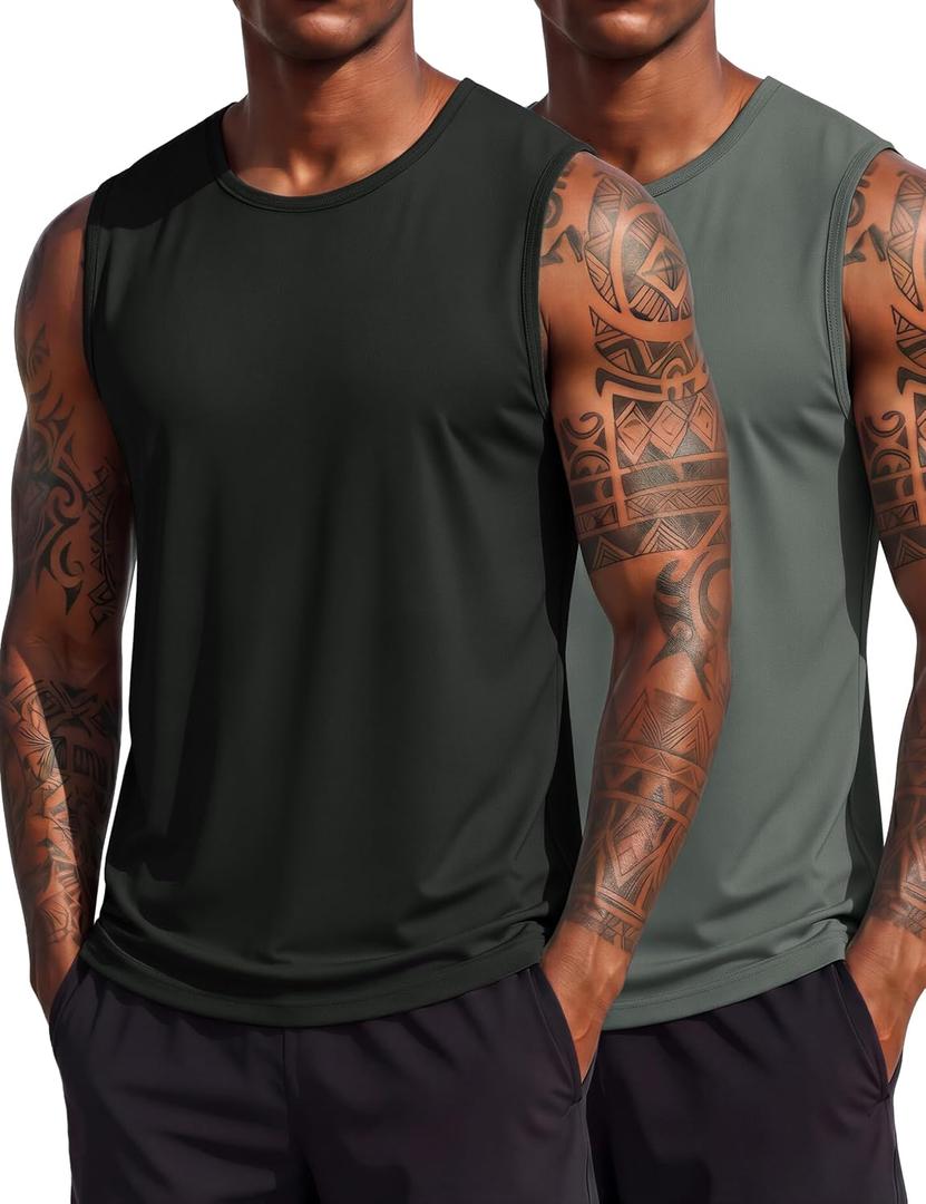 MAGCOMSEN 2 Pack Men's Quick Dry Sleeveless Shirts Workout Muscle Tank Tops (Gray, M)
