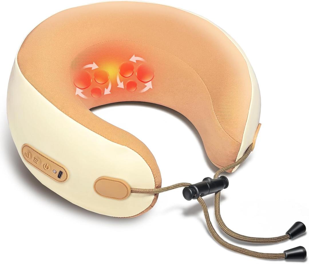 Neck Massager Pillow with Heating,Portable Heated Kneading Massage Cushion Pillow,Cordless Shiatsu Neck Massager,for Neck Pain Relief,for Home,Airplane,Car,Office,Travel