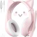 Gaming Headset with Microphone for PS4 Xbox One PS5 Controller, Over Ear Wired Headphones with Mic for PC Computer Mac Laptop and Consoles (Light Pink)