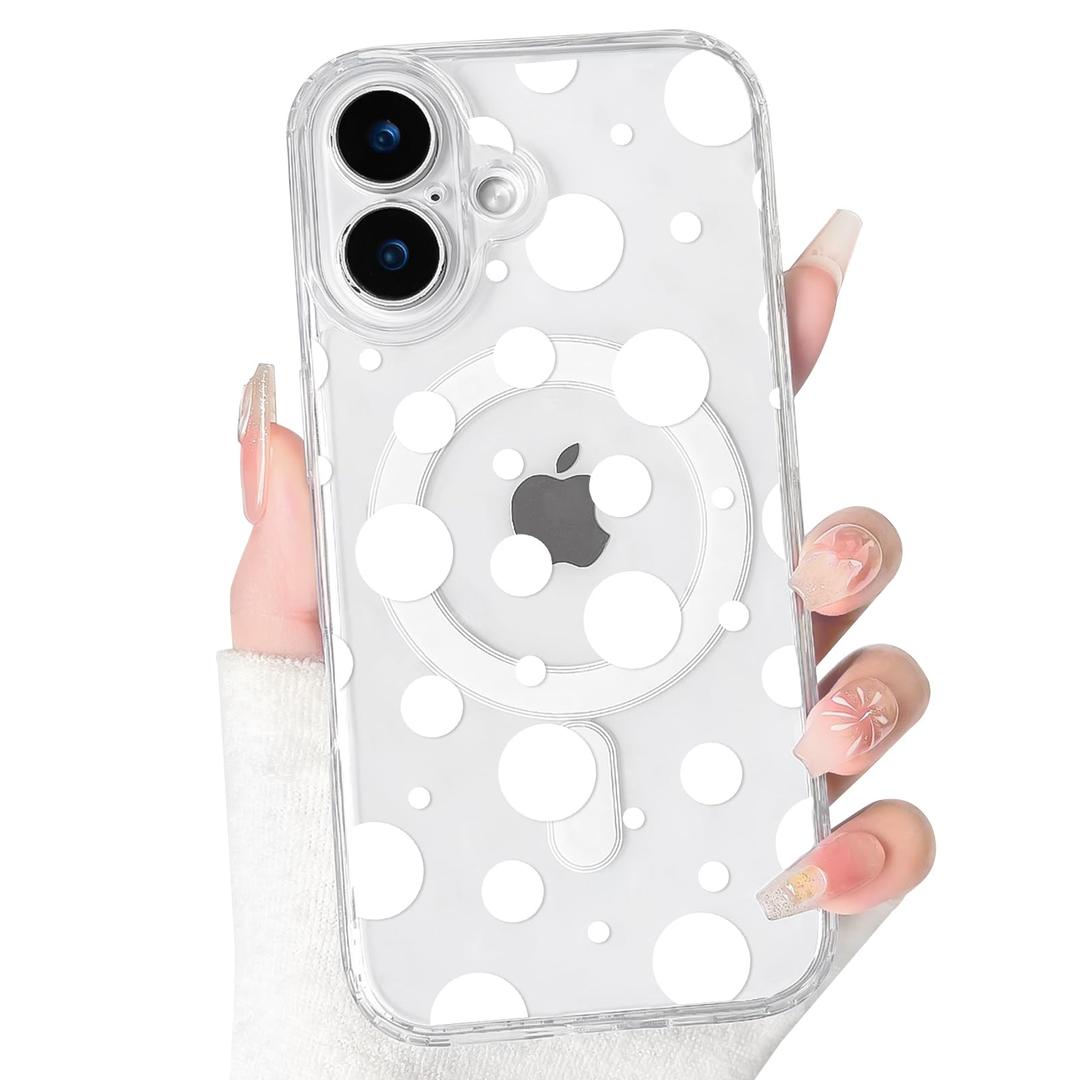 NITITOP for iPhone 17 Case Clear Magnetic Polka Dot - Large White