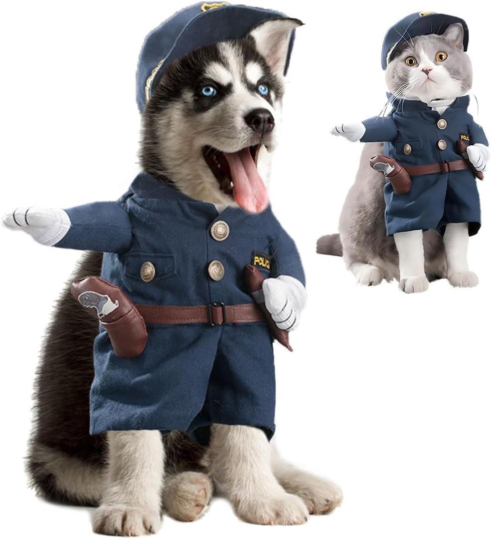 Pet Policeman Costumes Dog Police Outfits with Hat Puppy Halloween Costumes Novelty Funny Cosplay Party Apperal Suits for Small Medium Dogs Cats (Small)