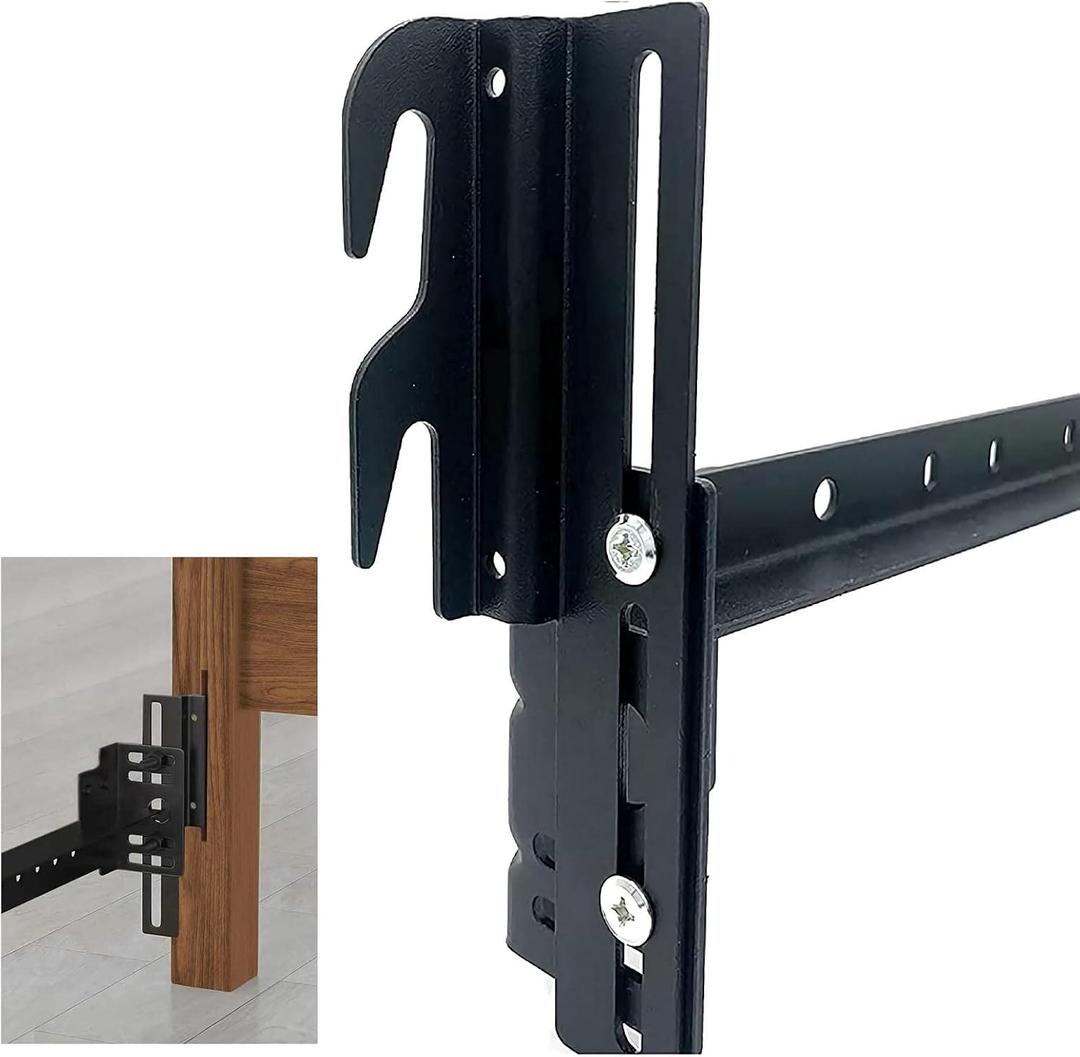 2Pcs #711 Bolt-On to Hook-On Bed Frame Conversion Brackets for Headboard or Footboard,Bed Hook Adapter kit with Hardware, Hook on Bed Rails Brackets(Black)