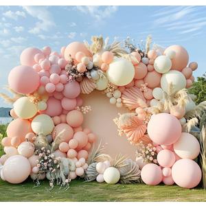 Pastel Pink White Balloon Arch Garland Kit Double Stuffed Light Pink Blush Ivory Beige Balloons for Birthday Baby Shower Wedding Bridal Boho Party Decor