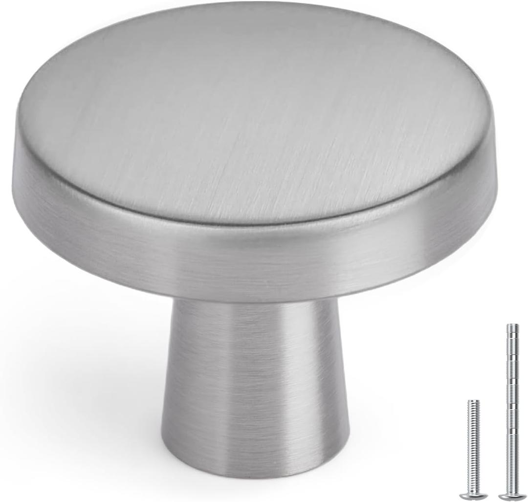 homdiy 5 Pack Brushed Nickel Cabinet Knobs Round Kitchen Handles Zinc Alloy Metal Hardware for Dresser Drawer Desk Cupboard