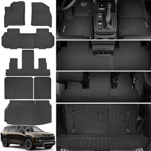 Floor Mats & Trunk Mat for All-New 2024 2025 Chevrolet/Chevy Traverse (7 Seats) with Backrest Mat All Weather Protection TPE Rubber Full Set Floor Liners Automotive Accessories, Black (For 2024 2025 Traverse 7 Seats)