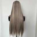 Highlighted Ash Blonde Lace Front Wig 13x4 Lace Long Straight Heated Synthetic Ombre Brown Blonde Lace Front Wig for Women Daily Cosplay 24in