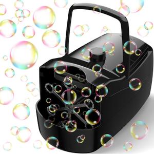 Bubble Machine, Automatic 18000+ Per Minute Big Bubbles Blower Maker for Kids Toddlers with 2 Speeds, 6 Wands, Operated by Plugin or Batteries for Outdoor/ Indoor Birthday Parties, Wedding (Black)
