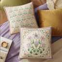 Spring Floral Block Print Pillow Cover, Euro Shams Decorative Lavender Pillow Covers 18x18 for Couch Sofa Bed Living Room, Purple Bloom