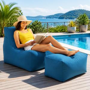 Briwooody Outdoor Bean Bag Chair with Ottoman, Dark Blue, Minimalist, 36x30x28 inches