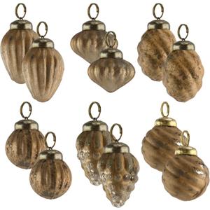 AuldHome Design Mercury Glass Finial Ornaments (Set of 12, Gold, Small) Distressed Metal Antique Style Christmas Tree Decorations - 1.3 to 2-Inch Size
