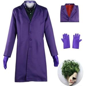 Adult Clown Mask Costume Purple Suit Set Vest Long Jacket Outfit Overcoat Halloween Knight Cosplay Man Teens Dress Up Size M