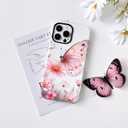 8 x NITITOP Compatible with iPhone 14 Pro Case Cute Butterfly Flowers Floral Pattern for Women Girls Glossy Hybrid 2 Layers Back Shockproof Protective Phone Cover - Pink