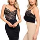 Popilush Lace Midi Dress Shapewear Dresses for Women V-Neck Slip Adjustable Straps Bodycon Slip with Underwire (Large, Black)