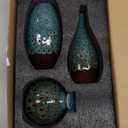 Ceramic Bud Vase Set, Fambe Blue Glazed Finish, Decorative Flower Vases (Blue-Set of 3)