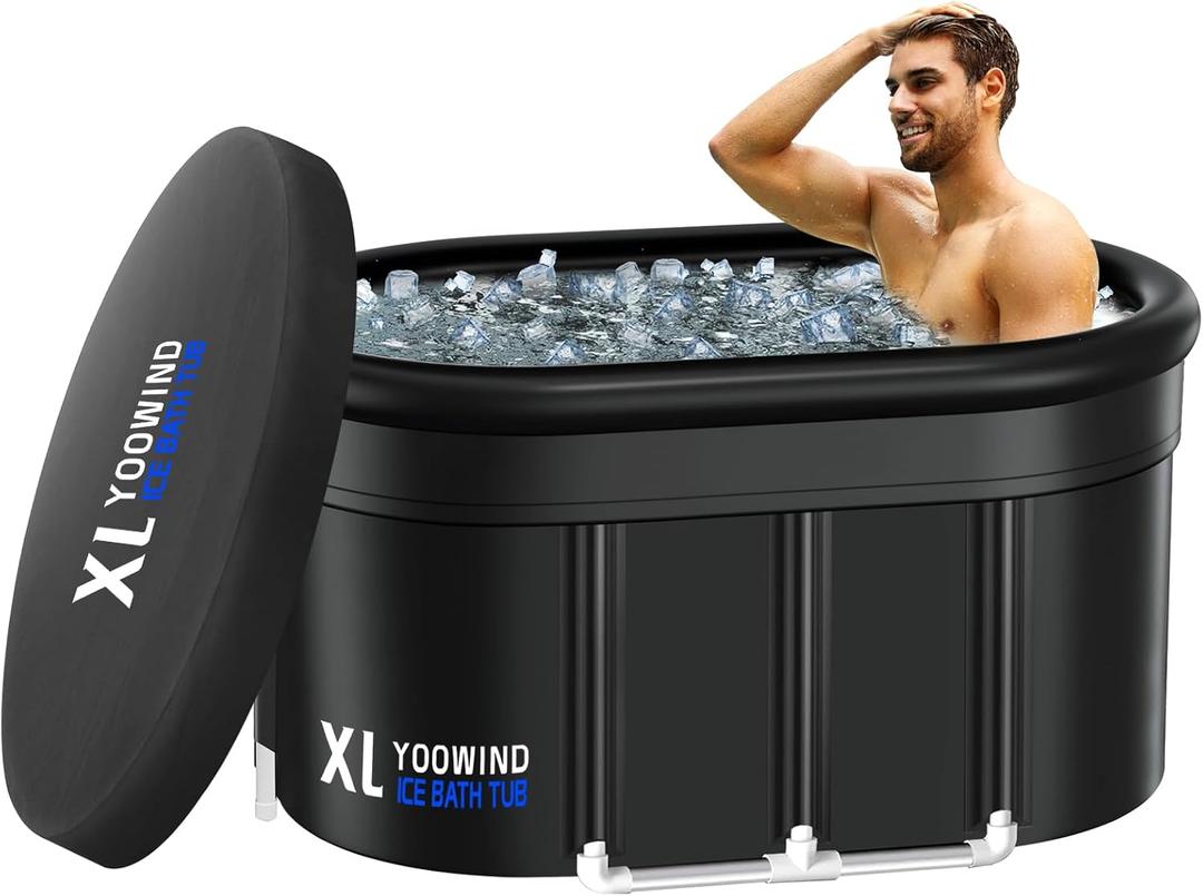 Upgrade XXL 150 Gal Cold Plunge Ice Bath Tub, Large Size for Athletes Up to 6'5'' Tall, Portable for Cold Water Therapy Recovery, Insulated Multi Layered Ice Bath Barrel for Indoor Outdoor Gym (Black)