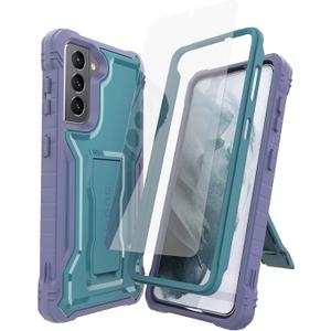 DUOPAL for Samsung Galaxy S21 5G Case [Not Plus or Ultra], Military Grade Protection Shockproof Case with Tempered Glass Screen Protector and Kickstand Compatible with Samsung S21 5G 6.2 Inch (Blue)