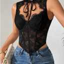 SweatyRocks Women's Floral Lace Corset Top Cut Out Crop Bustier Sexy Going Out Party Night Club Rave Tops (Black, M)