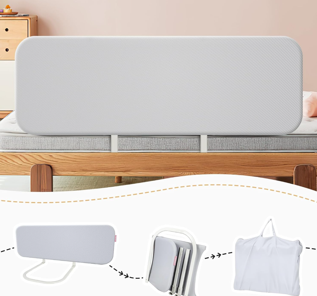 Q-MIULIKE Baby Bed Rail for Toddlers Portable Foldable Travel Toddler Bed Rails Easy to Install 27 Height Adjustable (Grey 70.8 Inch, 1 Piece) Suitable for Full King Queen Twin Bed Sizes