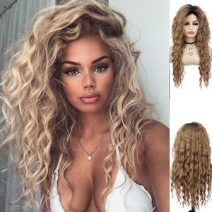 Natural Long Curly Wigs for Women Light Brown Wigs Synthetic Hair Ombre Wigs for Women Carnival Party Cosplay Halloween Costume Wig