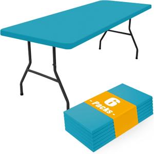 Smiry 6 Pack Rectangle Picnic Table Cloth, Waterproof Elastic Fitted Tablecloths, Washable Polyester Rectangular Patio Table Cover for Camping, Indoor and Outdoor (Teal, 30"x96")