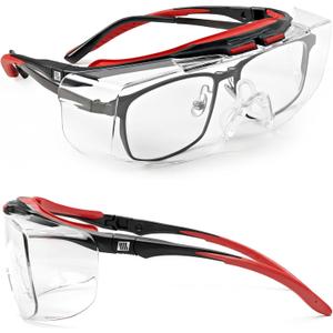 LANON Safety Glasses Over Eyeglasses, ANSI Z87.1 Lenses with Anti-Fog & Scratch, UV Protection, Soft TPR Nose Pads, Adjustable Protective Eyewear Goggles