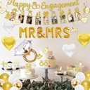 Gold Engagement Party Decorations Glitter happy Engaged Banner, MR and MRS Balloons, Hanging Swirl,balloons, Ring Balloons for Wedding Engagement Party Decor