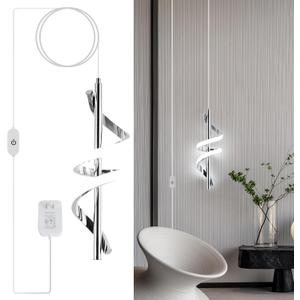 Plug in Pendant Light,Dimmable Hanging Lights with Plug in CordAdjustable Height Modern Led Pendant Light Kitchen Island Hanging Lmap for Dining Room Bedroom Sink (Chrome)