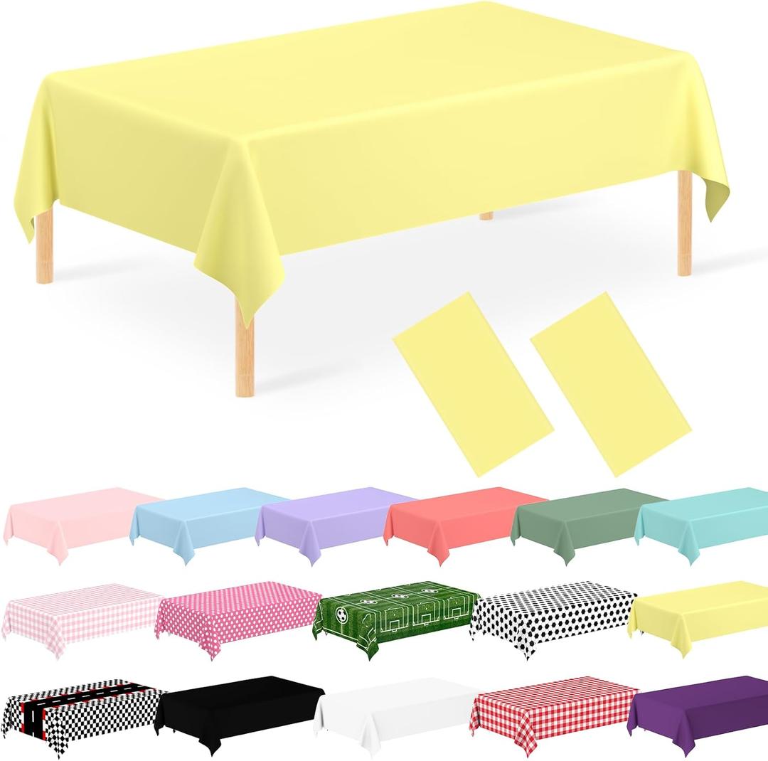 2 Pack Yellow Tablecloth Disposable Baby Yellow Table Covers 54" x 108" Yellow Pastel Table Cloths for Parties Bridal Shower Engagement Wedding Birthday BBQ Picnic Indoors & Outdoors Party