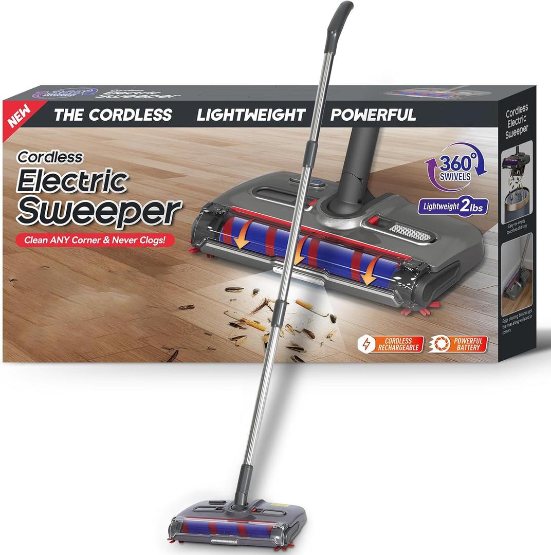 Swivel Cordless Sweeper,Floor Cordless Sweeper, Cordless Electric Sweeper Rechargeable Cordless Sweeper, 360 Direction, Hard Floor Sweeper Roller Sweeper for Home Crumbs,Kitchen, pet Hair