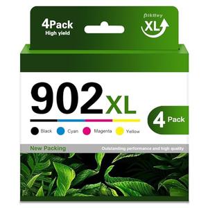 902XL Ink Cartridges Combo Pack 4-Pack (Black/Cyan/Magenta/Yellow) Replacement for HP 902XL 902 OfficeJet Pro 6960 6968 6970 6971 6976 Printers
