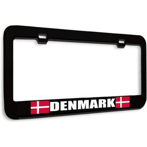 Speedy Pros Metal License Plate Frame Denmark Flag Black Car Accessories Black 2 Holes 1 Frame
