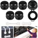 Press Gas Stove Knob Locks,6 Pack Stove Knob Safety Covers and 2 Pack Cabinet Door Child Lock with Strong Double-Sided Tape,Heat-Resistant Gas Stove Knob Protectors for Child Safety/Pet Safety