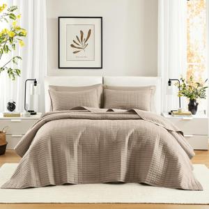 Comfort Spaces King Quilt-All Season Bedding, Taupe Bedspread With Double Sided Stitching Design, Soft Summer Blanket Matching Shams Coverlet Kienna Collection (120"x118") 3 Piece