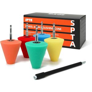 Polishing Cone, SPTA Car Wheel Hub Drill Buffing Sponge Pads Kit, Polishing Ball, 5 Pack Car Buffers and Polishers Kit, Attaches to Standard Household Drill