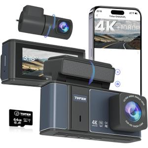 4K Dash Cam Front and Rear | 3840P UHD Dual Dash Camera for Cars with WiFi & 64GB Card | 3.18" IPS Screen, Zinc Alloy Metal Shell, Super Night Vision, G-Sensor, 24H Parking Mode