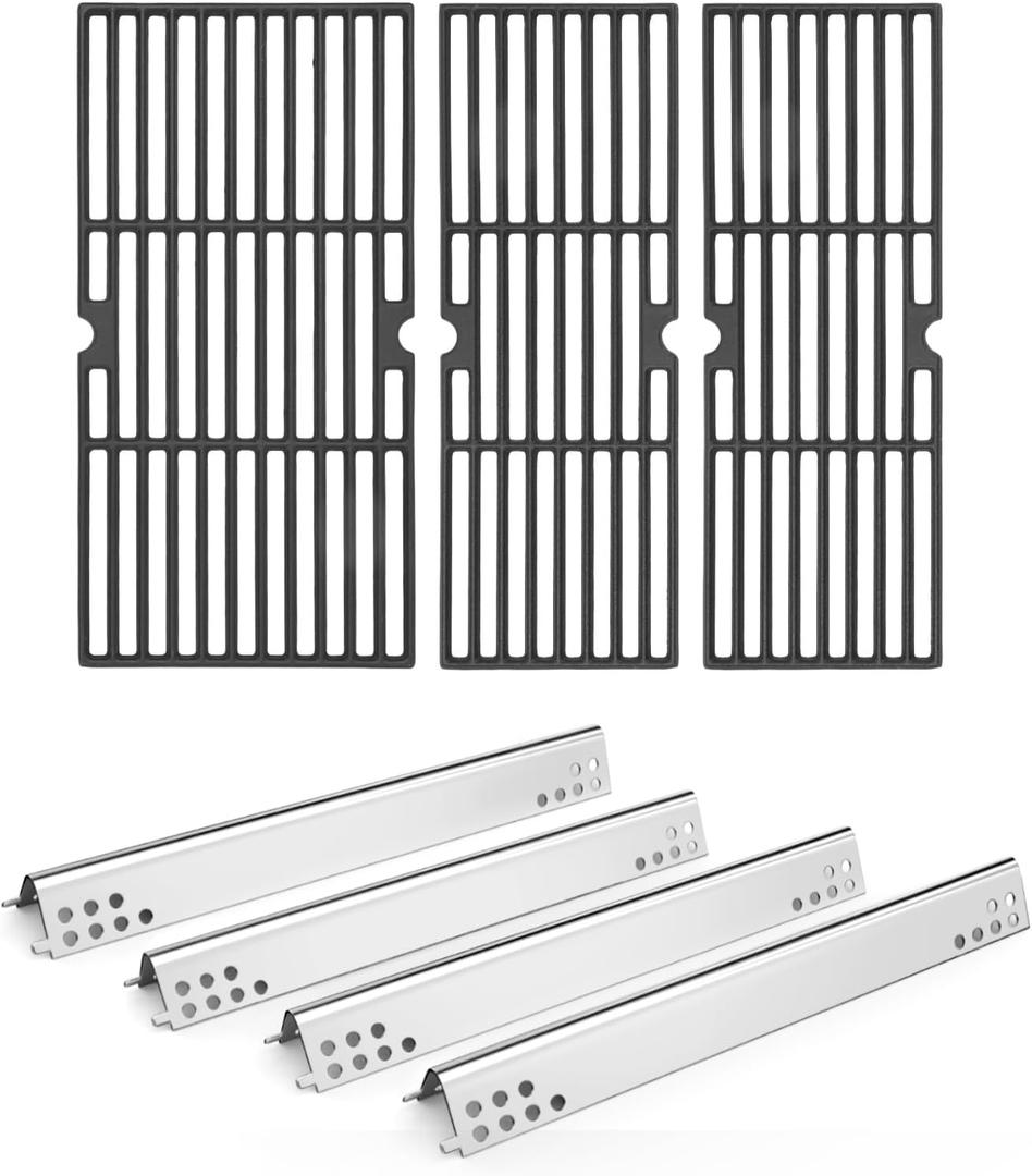 Hisencn Grill Parts for Charbroil Performance 475 4 Burner 463375919, 463377319, 463376419, G470-0004-W1A Heat Plates and 17 inch Cooking Grates, for Char Broil Model 463376319 Grates