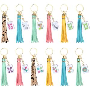 Liliaafar 12 Pcs Mahjong Keychain with Tassel Funny Acrylic Mahjong Tile Keychain Gifts for Party Favor Women Mah Jong Lovers(Minimal)