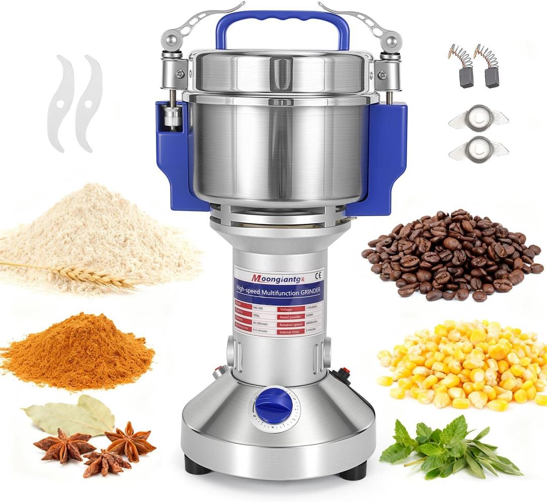 Moongiantgo 500g Grain Mill Grinder Electric High Speed Spice Grinder Flour Mill Stainless Steel Dry Pulverizer for Cereal Grains Spices Herbs Coffee Wheat Corn (500g Upright)