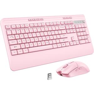 KOPJIPPOM Wireless Keyboard and Mouse Set with Quiet Keys, 2.4G Full Size Ergonomic Keyboard with Wrist Rest, Protective Covers, Soft Touch Silent Design for Windows, Computer, PC and Laptop