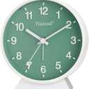 Analog Alarm Clock, 4.5 inch Super Silent Non Ticking Small Clock with Manual Light, Battery Operated, Snooze, Old Fashioned Style Ideal Decor, for Bedroom, Bedside, Desk(Green)