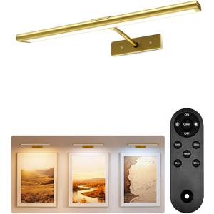EZVALO Picture Light for Wall, 4800mAh Rechargeable Wireless Remote, 16in Dimmable Magnetic LED Art Display Light with 3 Color Temperatures, for Gallery, Living Room, Bedroom, Hallway (Gold)