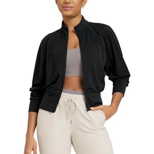 ODODOS Women's Full Zip Workout Jacket Cloud Feeling Stand Collar Long Sleeve Lightweight Athletic Yoga Tops (Black, S)