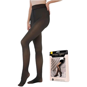 2 Pack Fleece Lined Translucent Sheer Tights (Black, Size Medium)