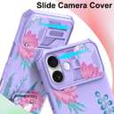 ZIYE for iPhone 16 Plus Case with Camera Cover and Stand, Aesthetic Floral Flower Design for Women Girls, Adjustable Kickstand Dual Layer Shockproof Protective Cover, Purple