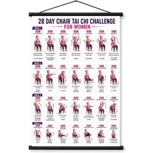 Tai Chi Chair Workout Chart, 28-Day Chair Tai Chi Challenge for Women, 24"L x 16"W
