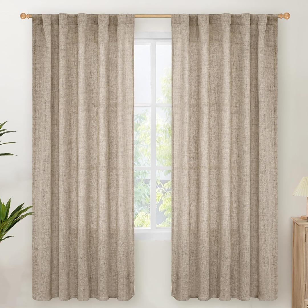 YoungsTex Oatmeal Burlap Linen Curtains 72 Inches Long for Living Room, Semi Sheer Drapes Light Filtering with Back Tab Rod Pocket for Office Bedroom Window, 2 Panels, 42 X 72 Inch