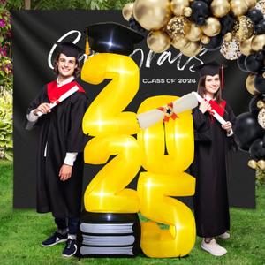 6.0 FT Inflatable Graduation Decorations Class of 2025 - Blow Up 2025 Light Up Marquee Numbers - Yard Sign for Congrats Graduation Party Decorations College High School Kindergarten Preschool (Gold)